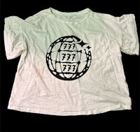 a white t - shirt with a globe on it