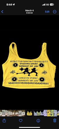 a picture of a yellow bra top with text on it